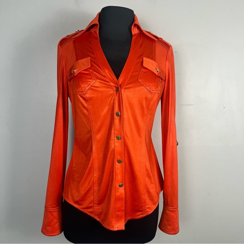 Y2k Cache Orange and Gold button front pocket detail size small